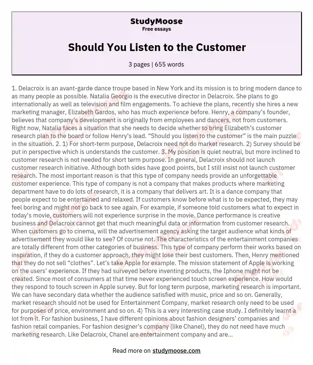 Should You Listen to the Customer essay