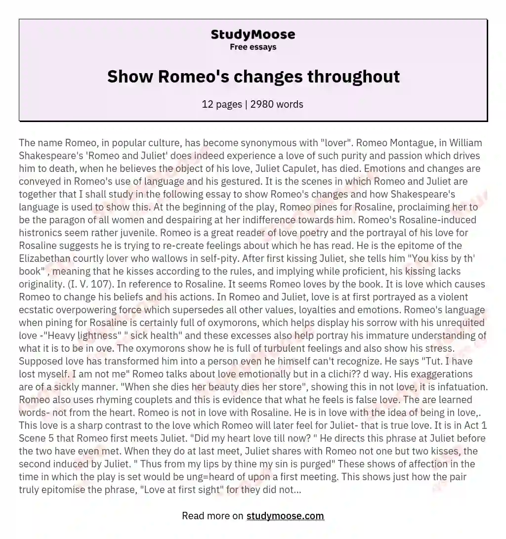Show Romeo's changes throughout essay