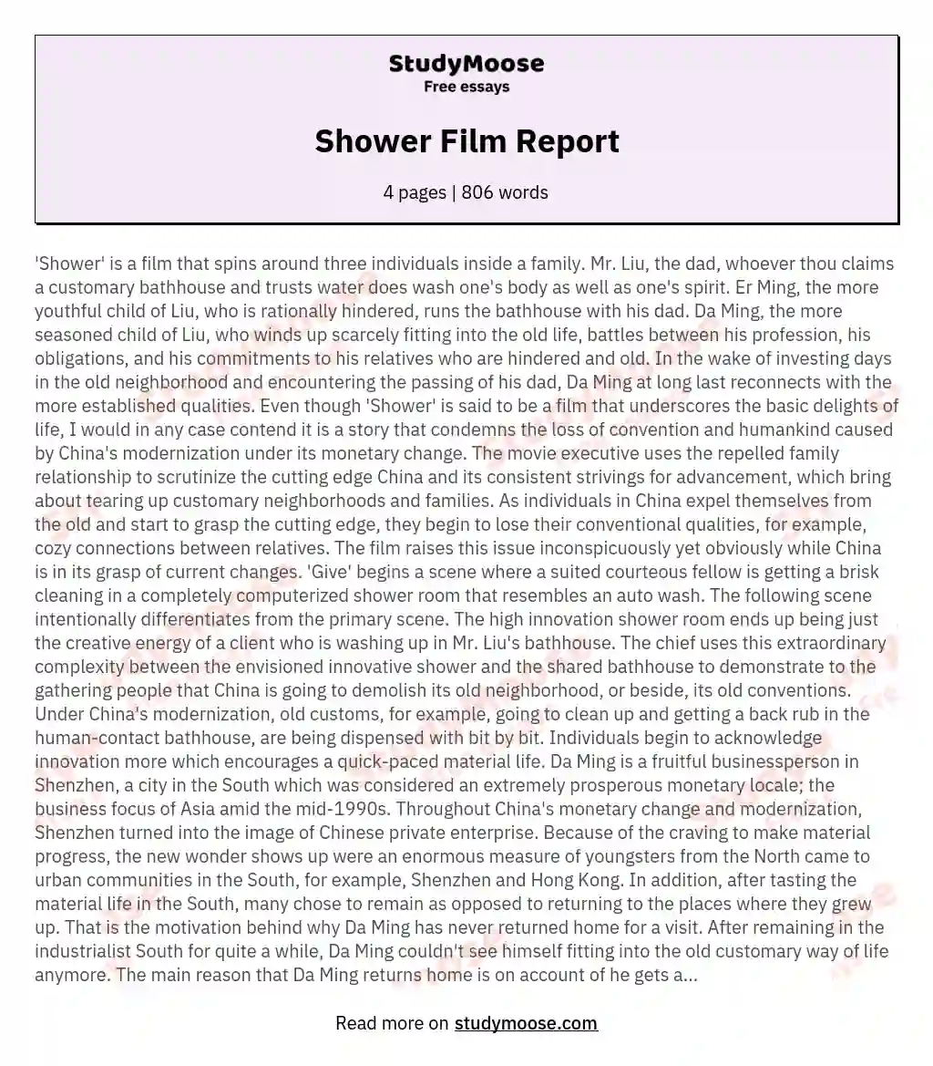 Shower Film Report essay