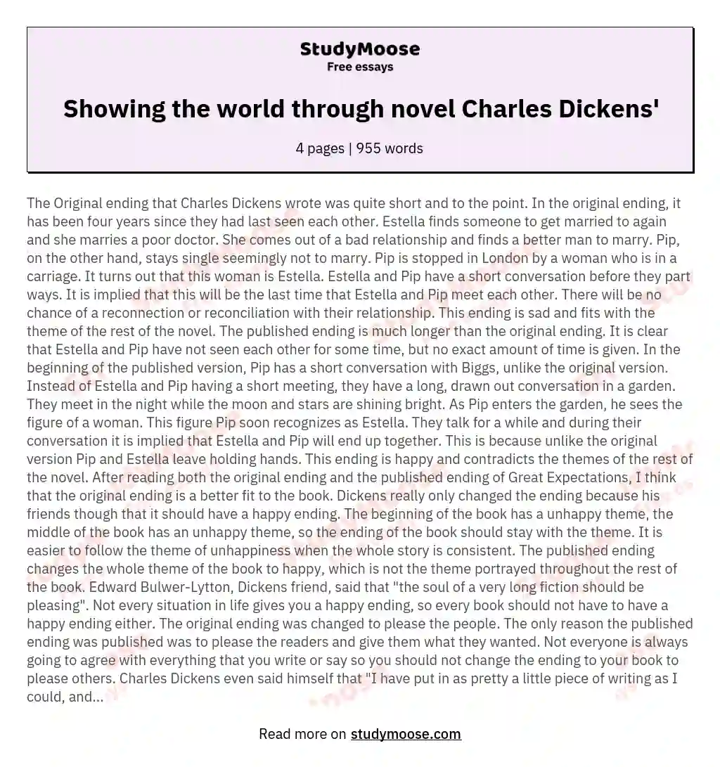 Showing the world through novel Charles Dickens' essay