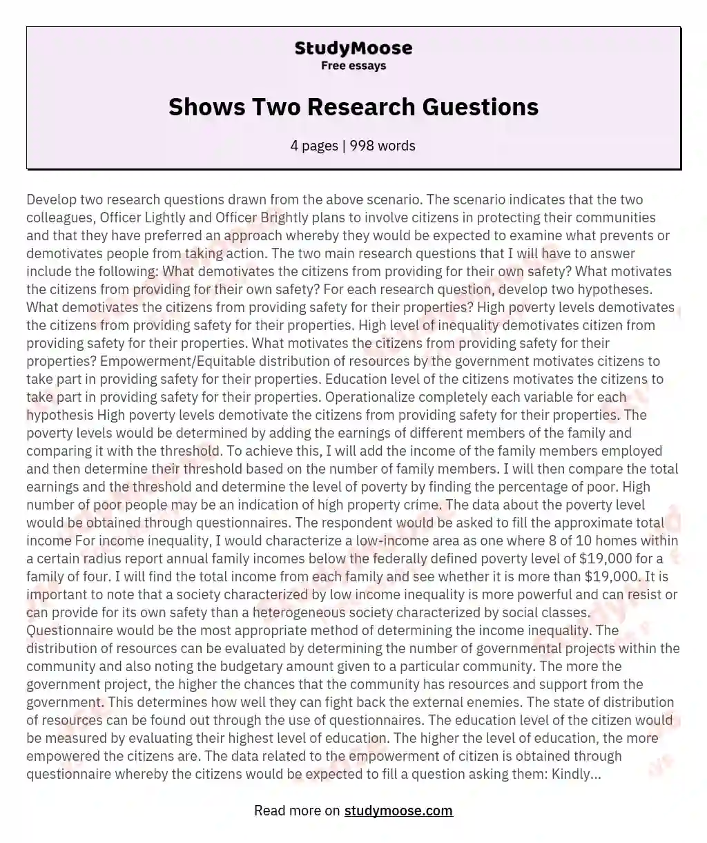 Shows Two Research Guestions essay
