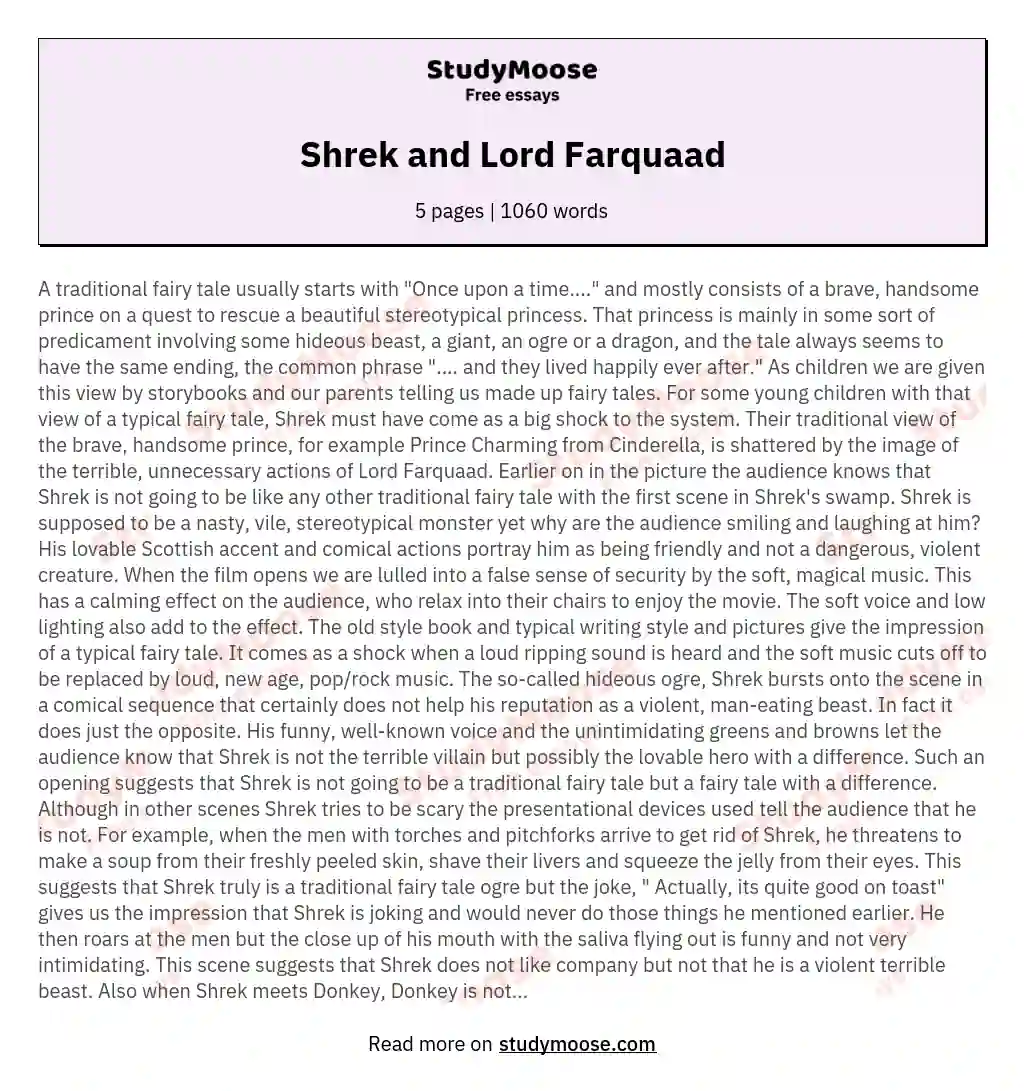 Shrek and Lord Farquaad essay