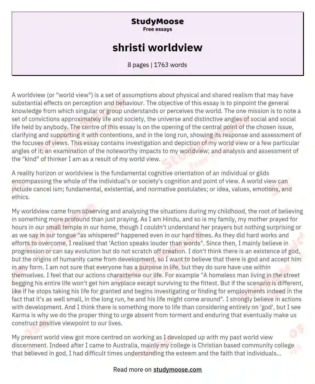 shristi worldview essay