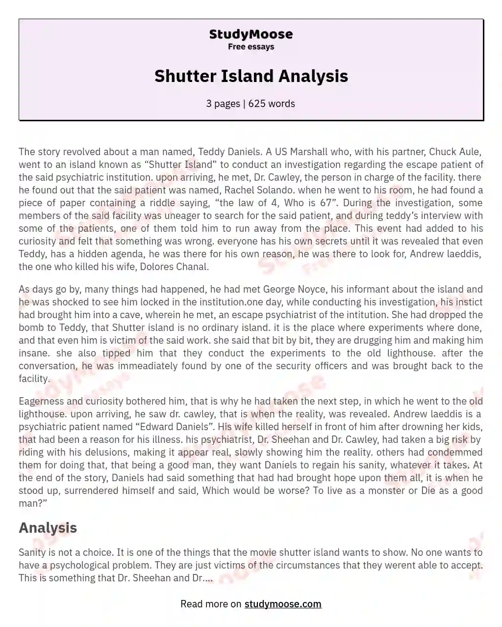 shutter island movie review essay
