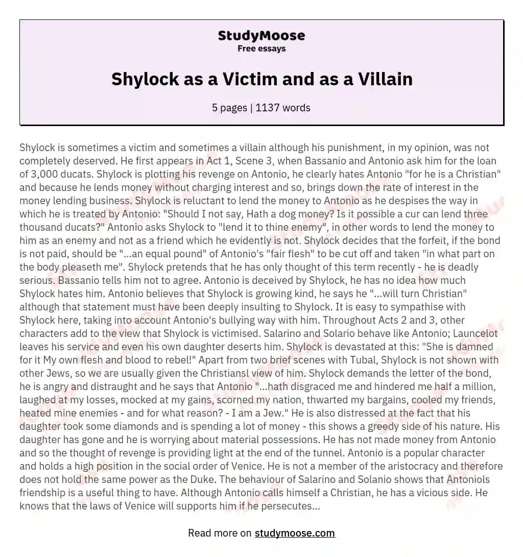 Shylock as a Victim and as a Villain