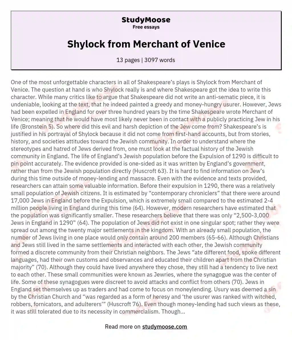 Shylock from Merchant of Venice essay