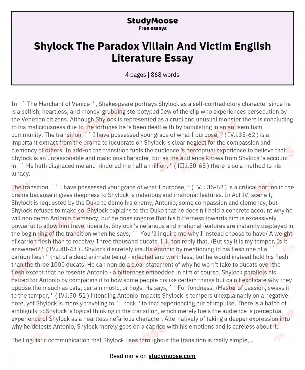 Shylock The Paradox Villain And Victim English Literature Essay