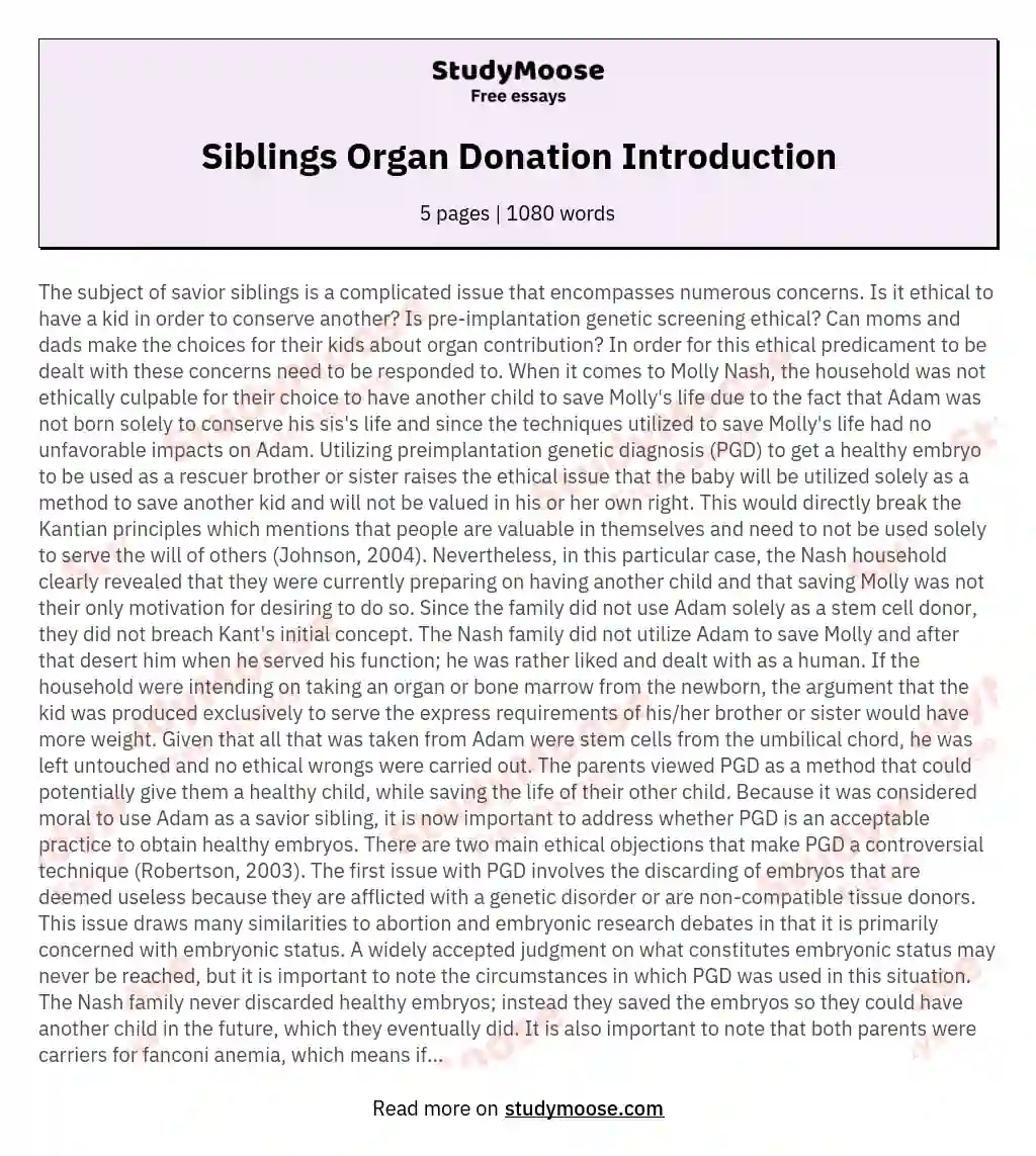 Siblings Organ Donation Introduction