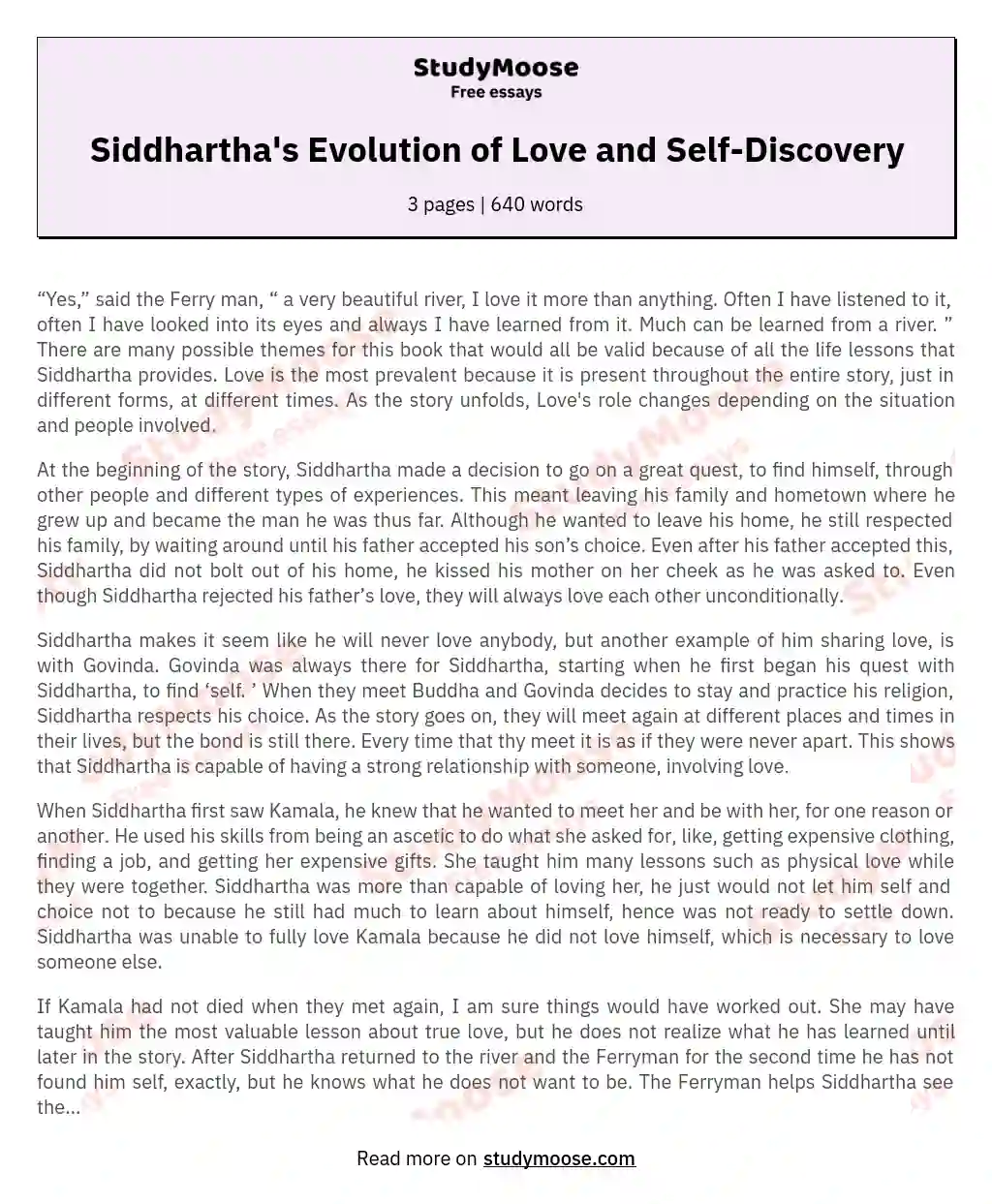 Siddhartha's Evolution of Love and Self-Discovery essay