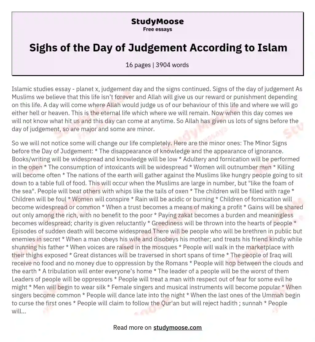 Sighs of the Day of Judgement According to Islam essay
