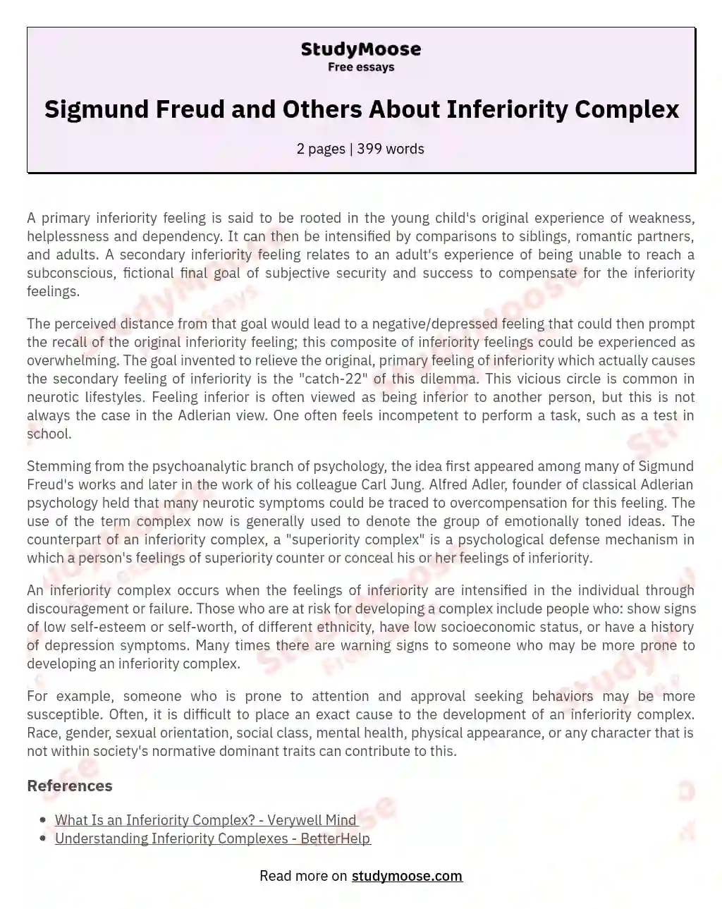 Sigmund Freud and Others About Inferiority Complex essay