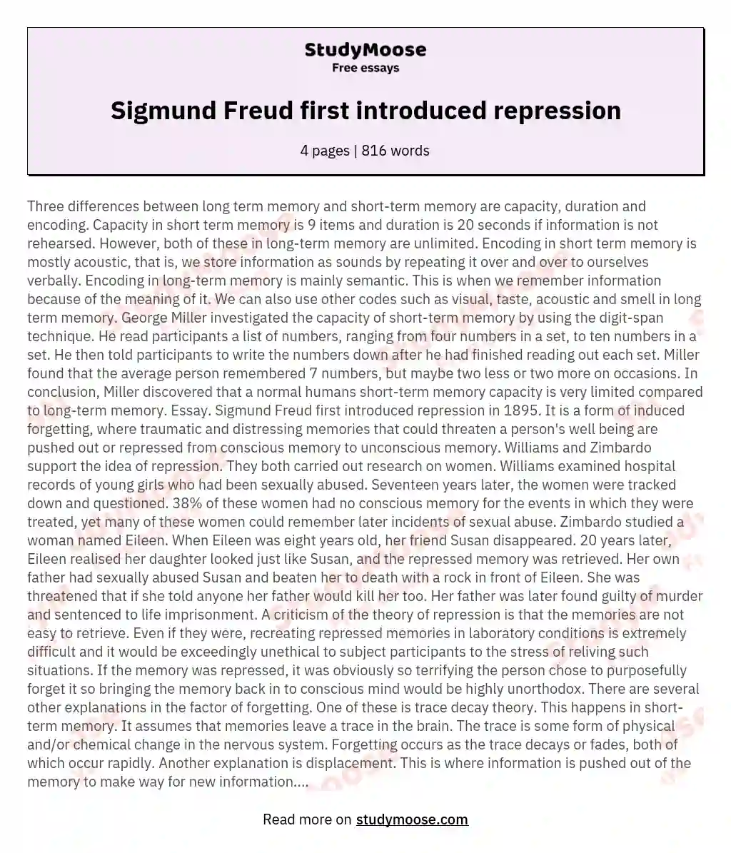Sigmund Freud first introduced repression essay