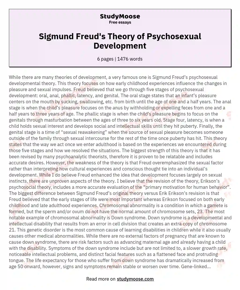 Sigmund Freud's Theory of Psychosexual Development essay