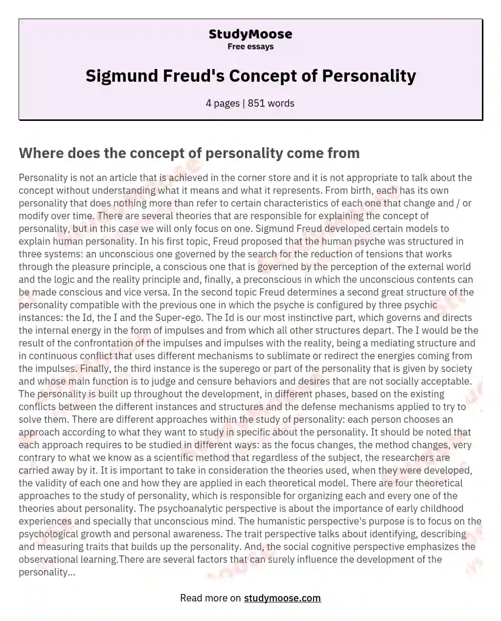 Sigmund Freud's Concept of Personality essay