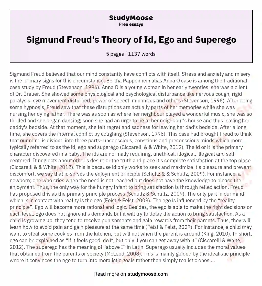 Sigmund Freud's Theory of Id, Ego and Superego essay