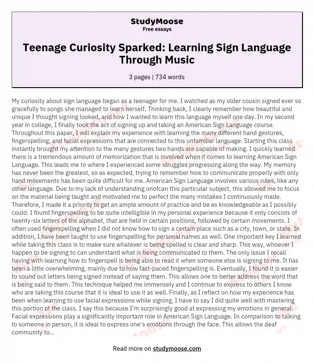 Teenage Curiosity Sparked: Learning Sign Language Through Music essay