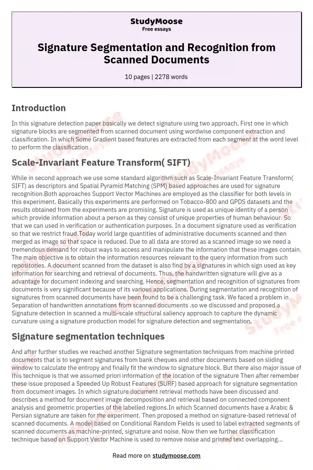 Signature Segmentation and Recognition from Scanned Documents essay