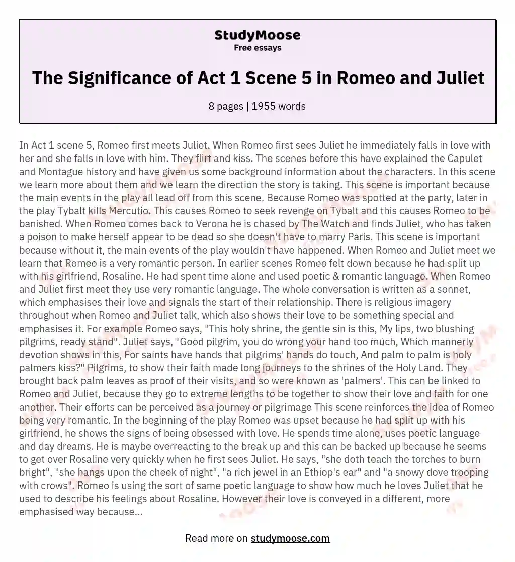 The Significance of Act 1 Scene 5 in Romeo and Juliet essay