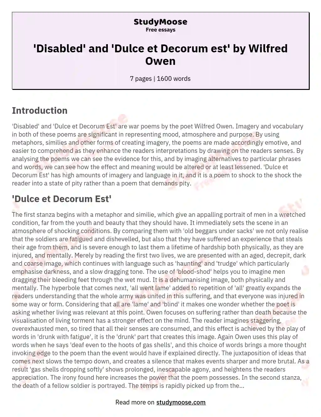 'Disabled' and 'Dulce et Decorum est' by Wilfred Owen