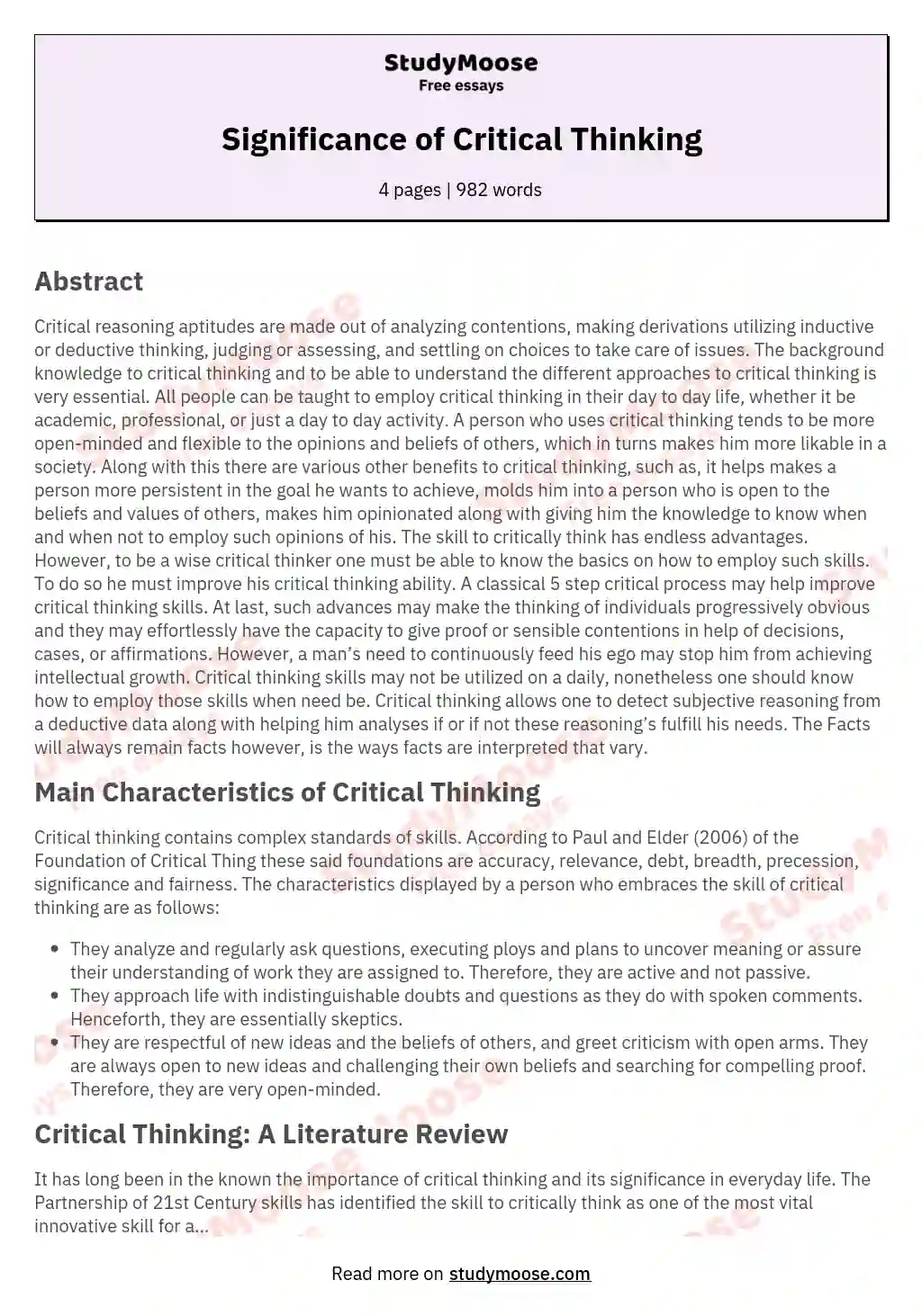 critical thinking essay examples