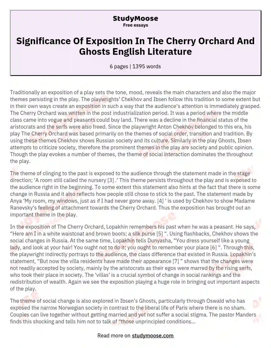 Significance Of Exposition In The Cherry Orchard And Ghosts English Literature essay