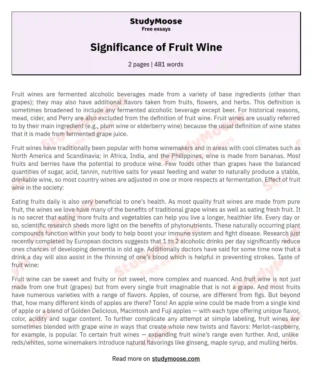 Significance of Fruit Wine essay