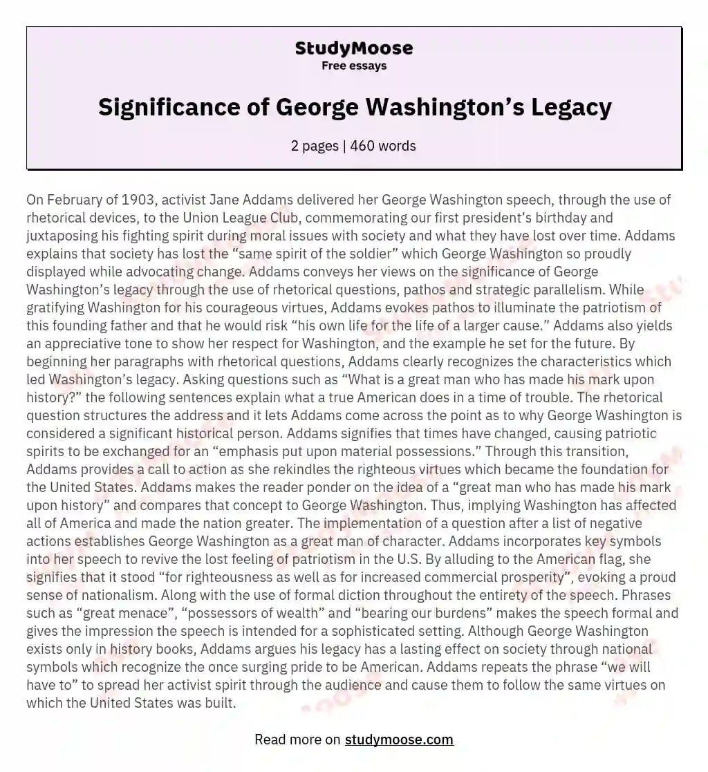Significance of George Washington’s Legacy essay