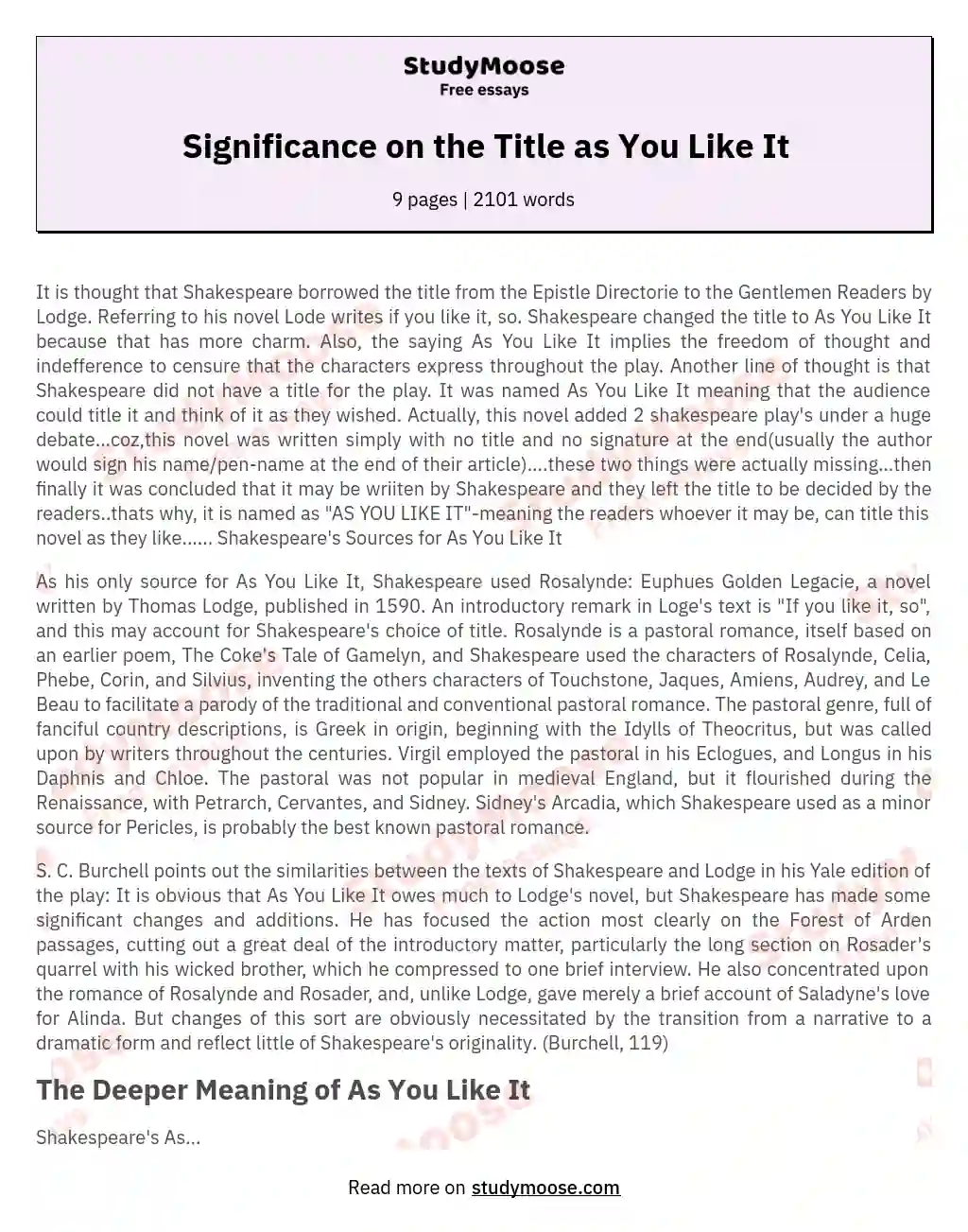 Significance on the Title as You Like It essay