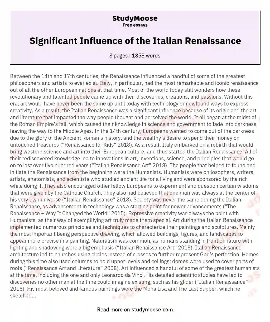 Significant Influence of the Italian Renaissance essay