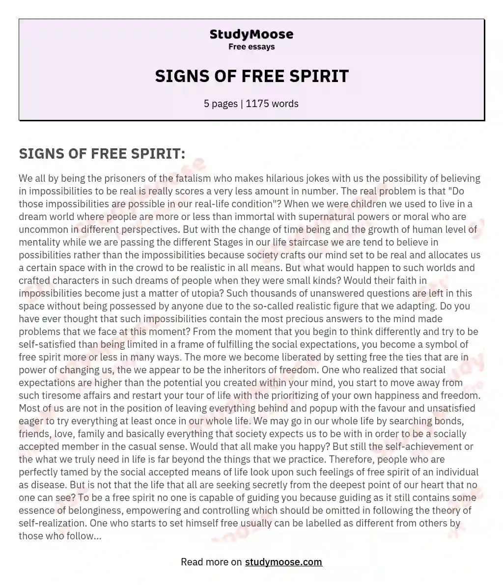 SIGNS OF FREE SPIRIT essay