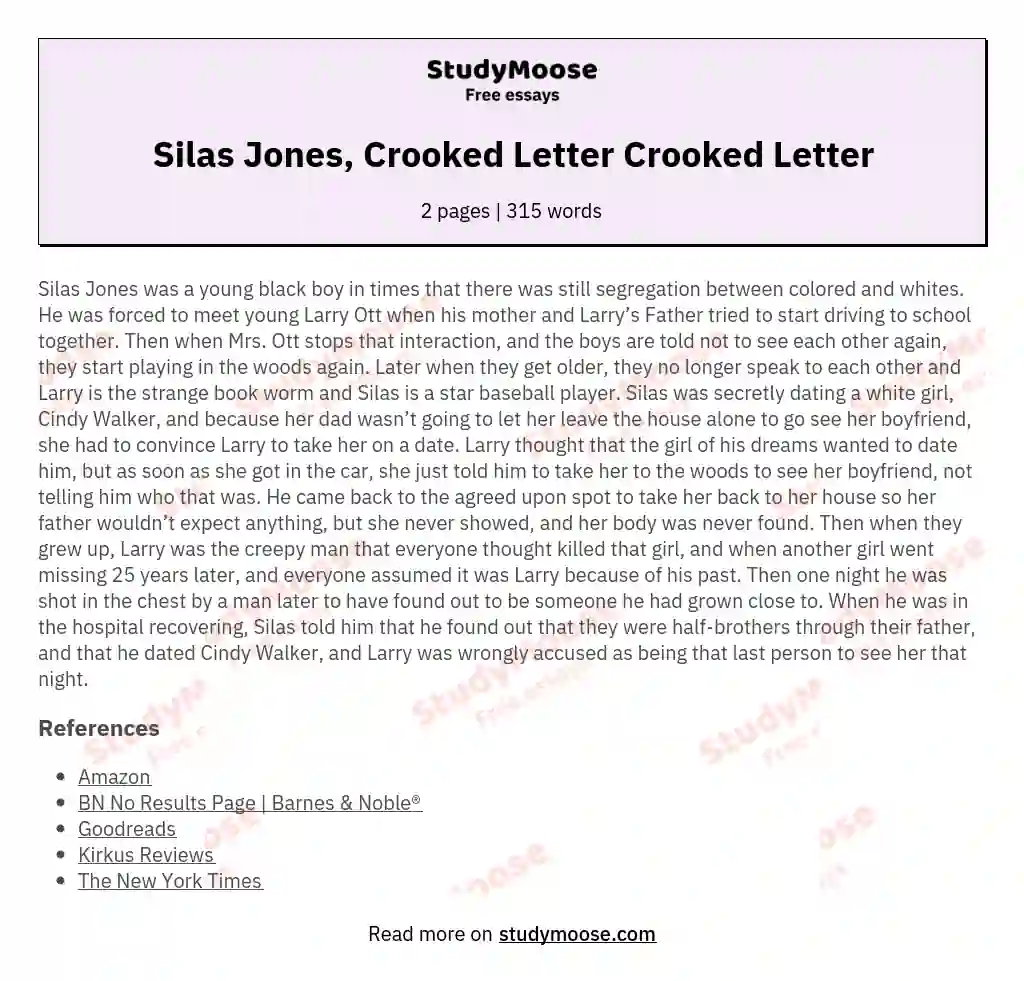 Silas Jones, Crooked Letter Crooked Letter essay