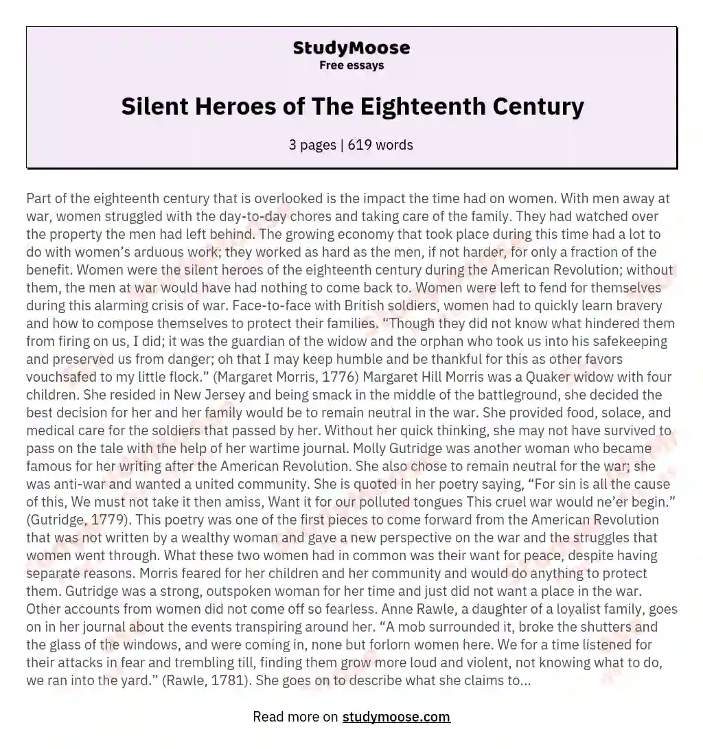 Silent Heroes of The Eighteenth Century essay