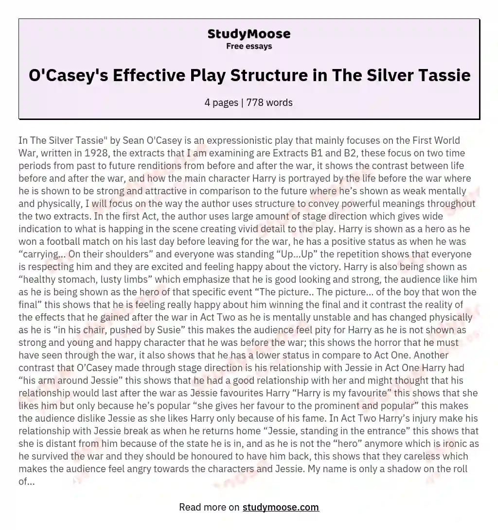 O'Casey's Effective Play Structure in The Silver Tassie essay