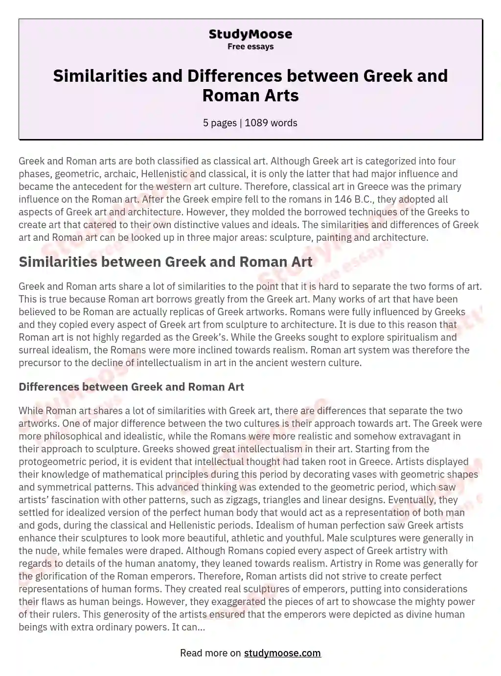 Similarities and Differences between Greek and Roman Arts