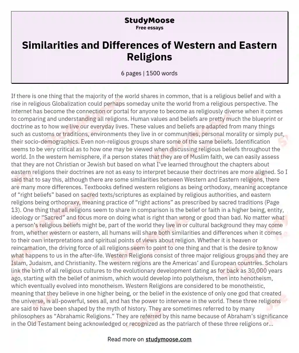Similarities and Differences of Western and Eastern Religions