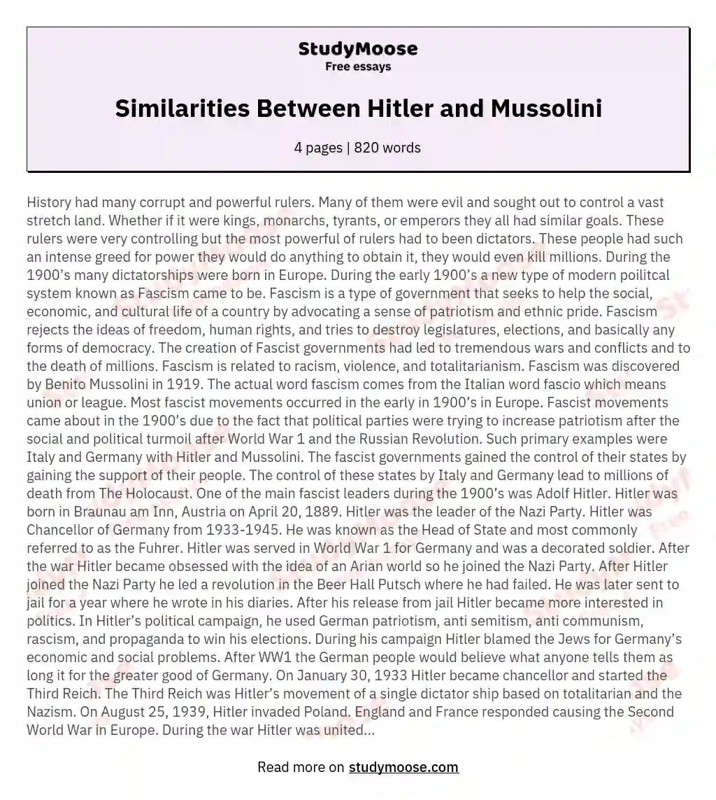Similarities Between Hitler and Mussolini