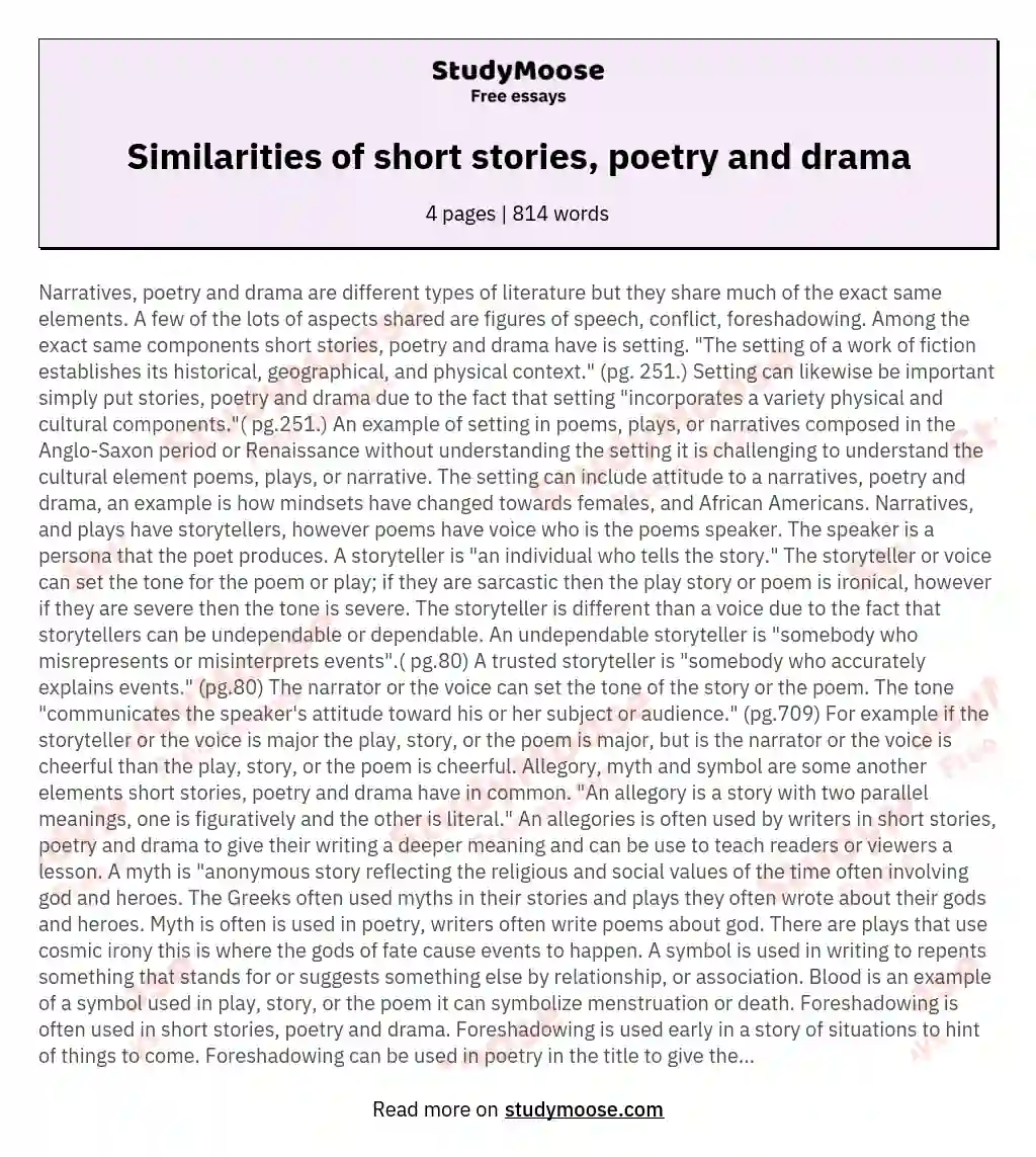 højdepunkt Rød dato Rusland Similarities of short stories, poetry and drama Free Essay Example