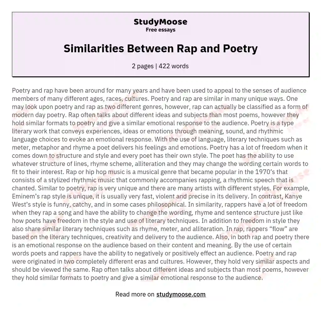 Similarities Between Rap and Poetry essay