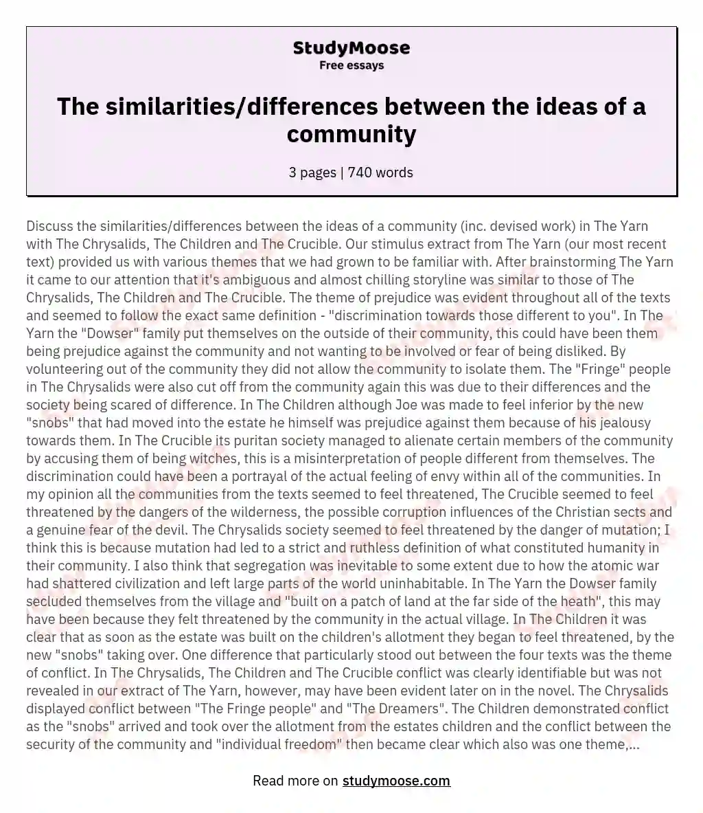 The similarities/differences between the ideas of a community essay