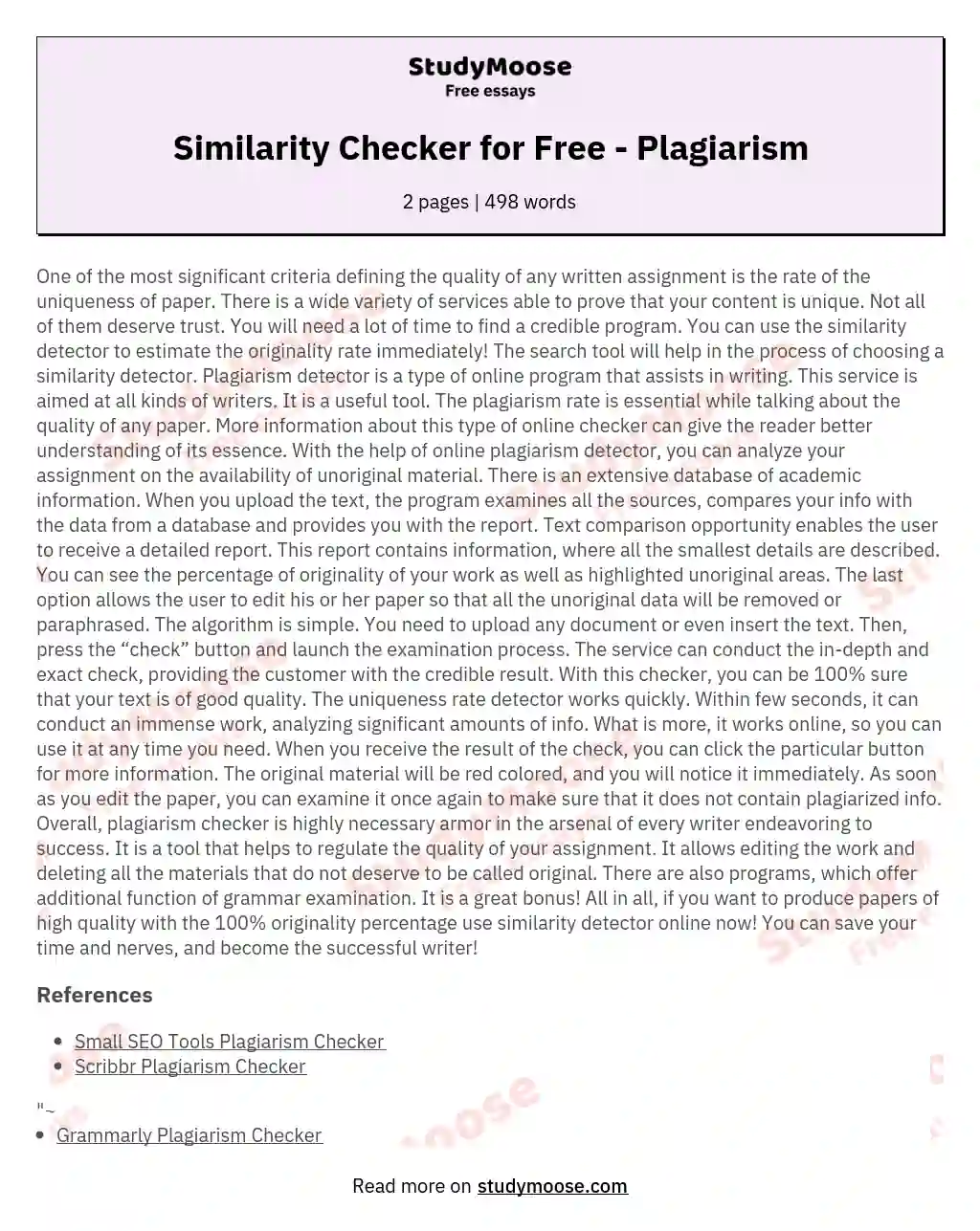 Similarity Checker for Free - Plagiarism essay