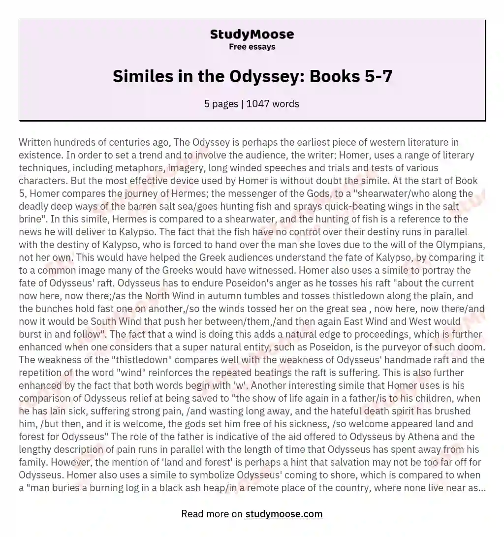 Similes in the Odyssey: Books 5-7 essay