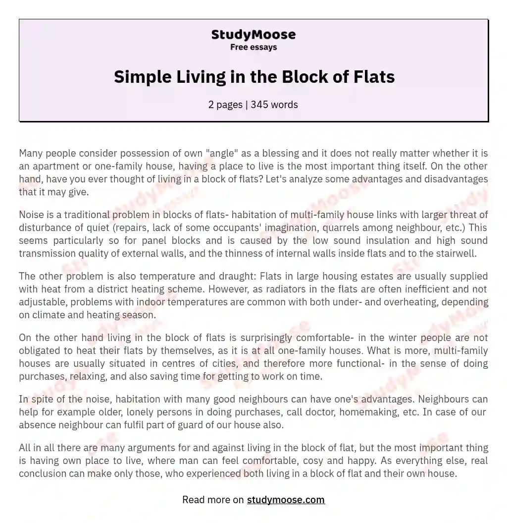 Simple Living in the Block of Flats essay
