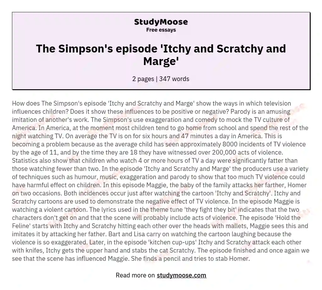 The Simpson's episode 'Itchy and Scratchy and Marge' essay