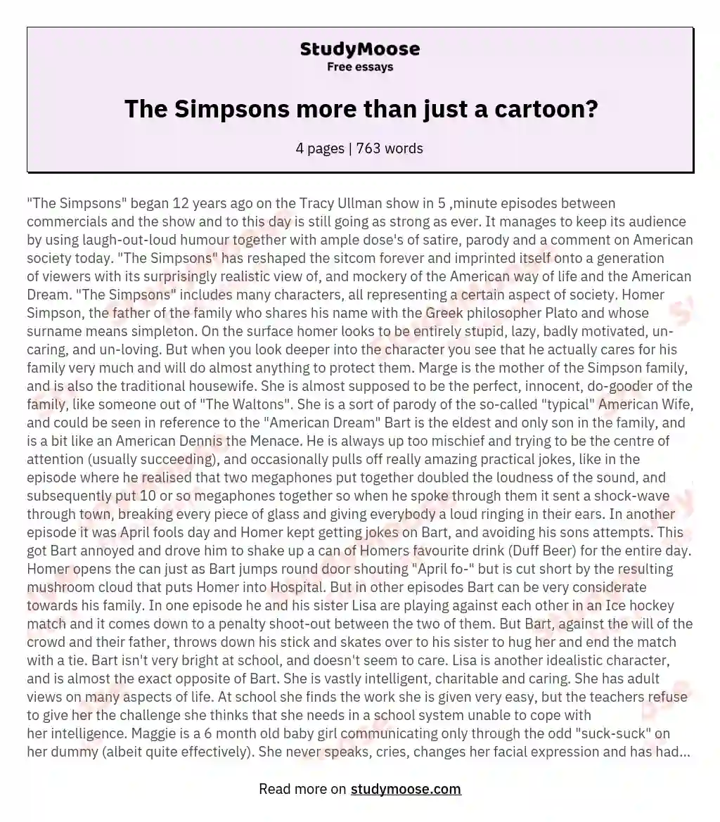 Exploring the Cultural Impact of "The Simpsons" essay