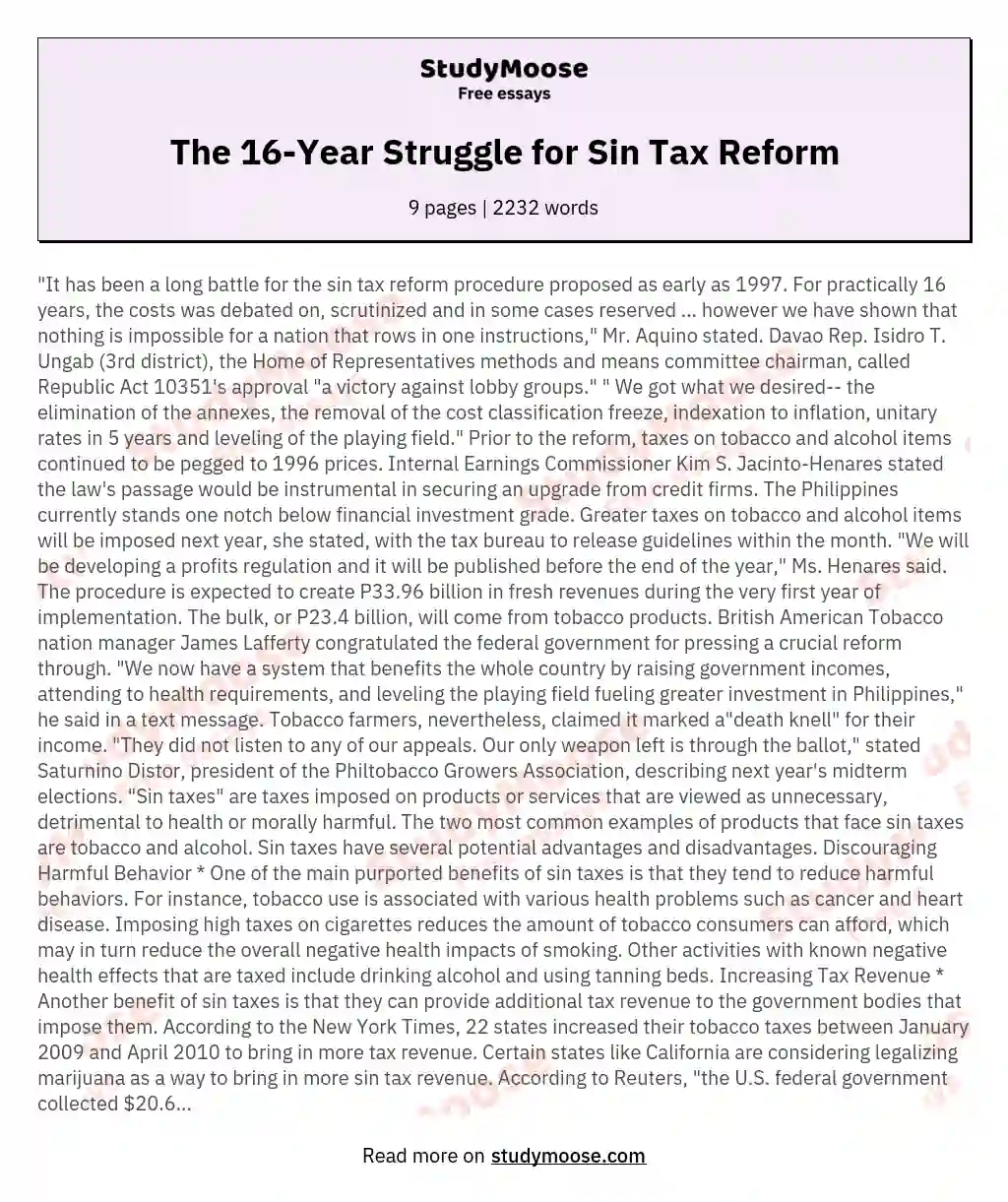 sin tax law research paper
