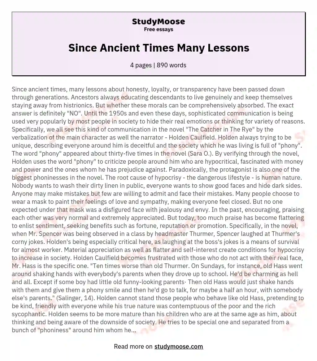 Since Ancient Times Many Lessons essay