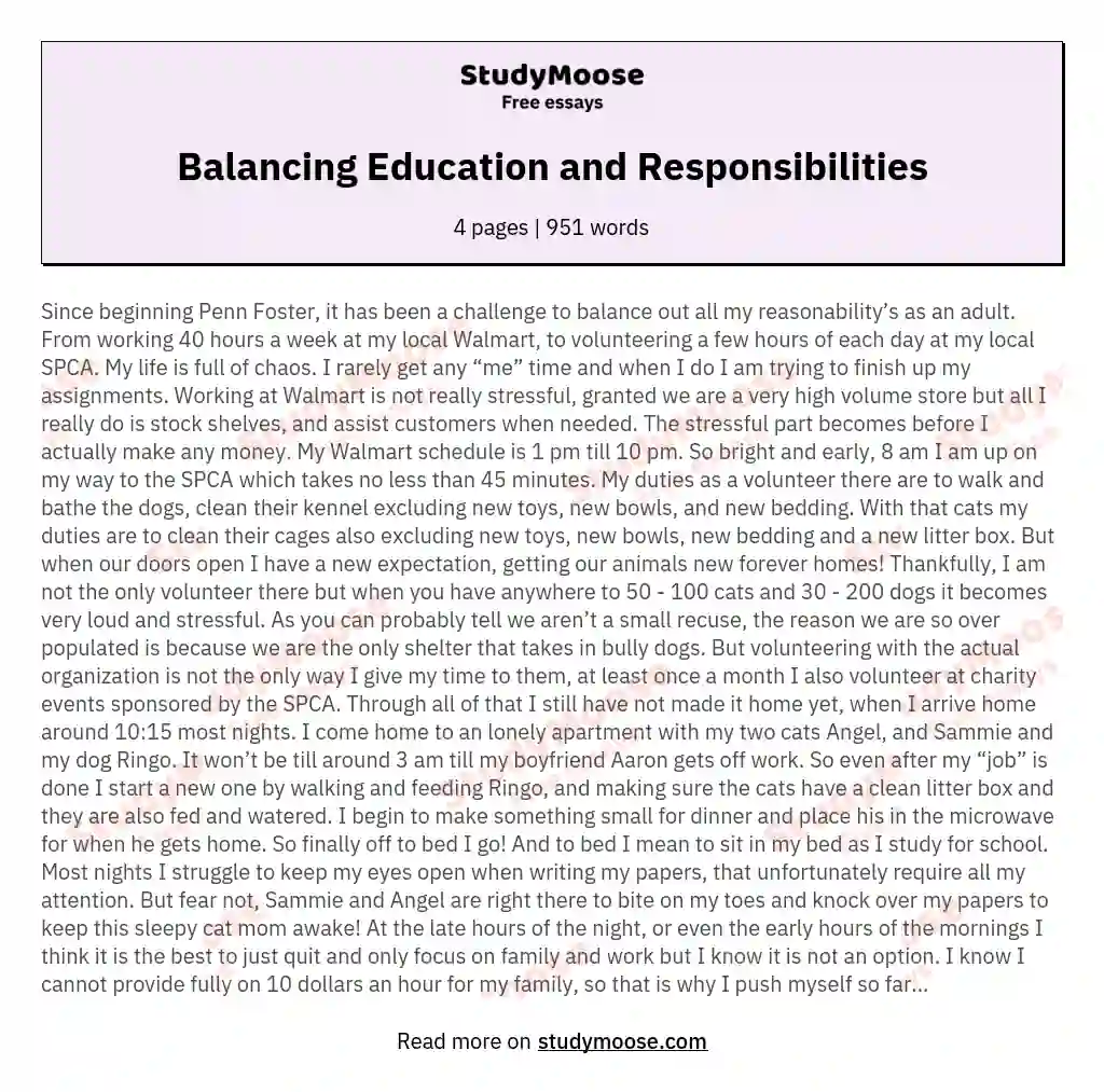 Balancing Education and Responsibilities essay