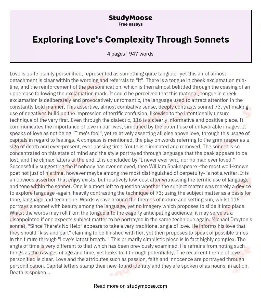 Exploring Love's Complexity Through Sonnets essay