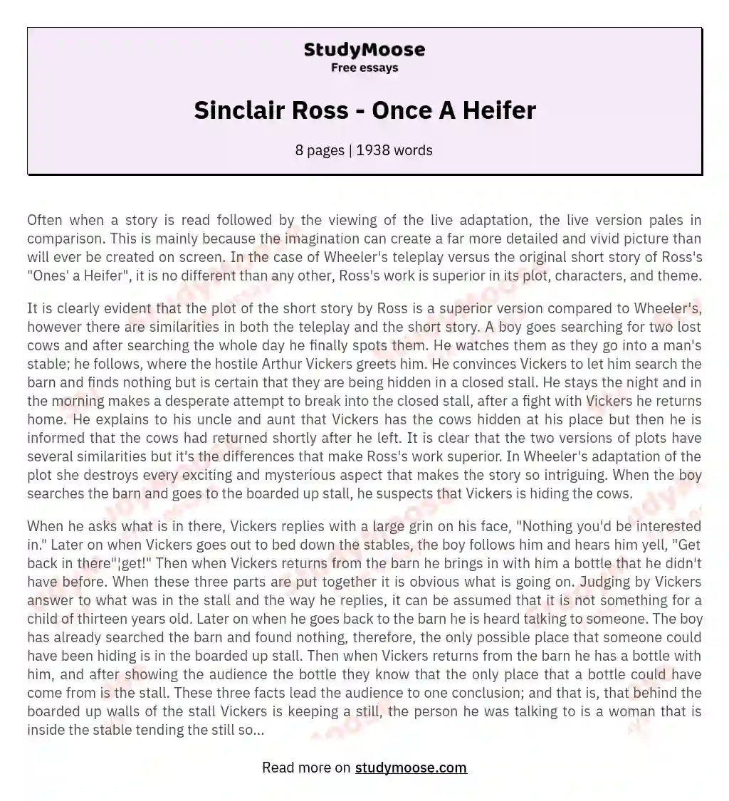 Sinclair Ross - Once A Heifer