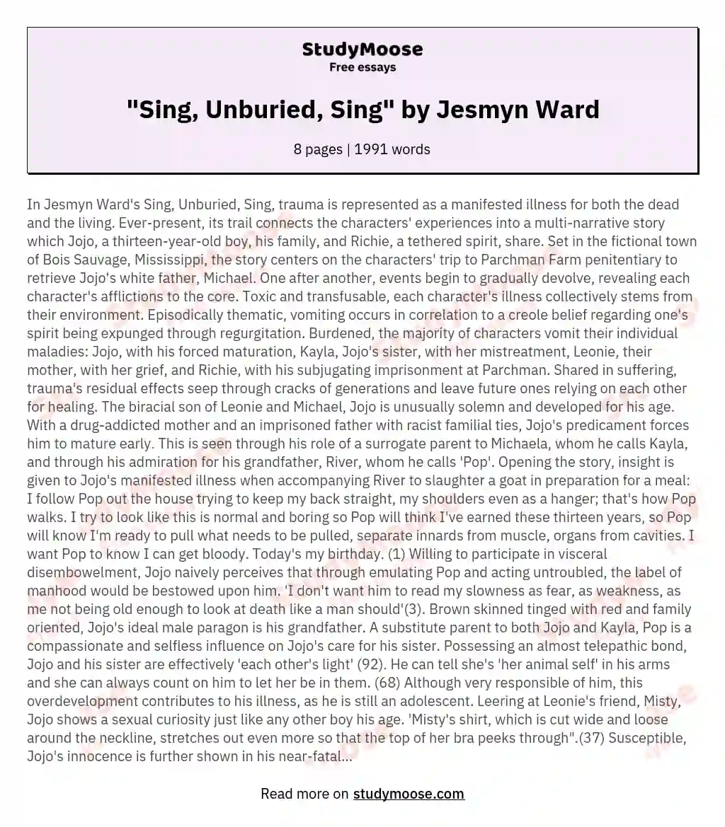 "Sing, Unburied, Sing" by Jesmyn Ward essay